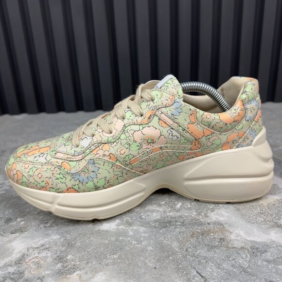 GUCCI Liberty Rhyton Floral Muticolor Canvas Sneaker Leather 8.5 US 38.5 EUR - Picture 11 of 16